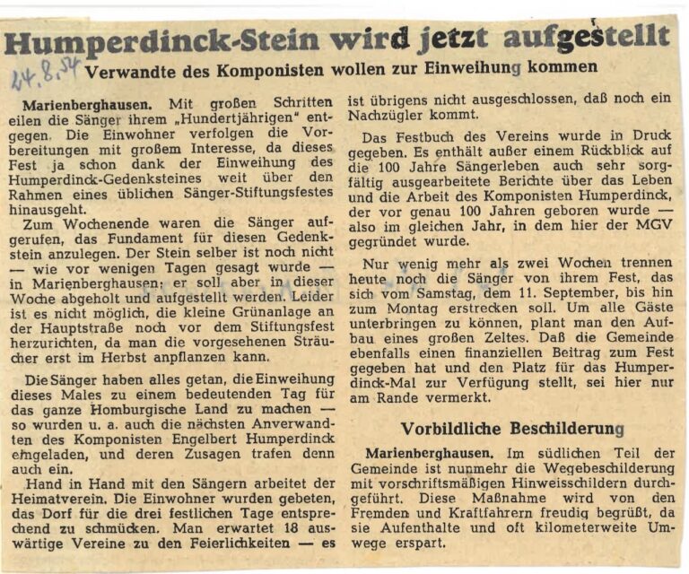 Humperdinck-Stein wird jetzt aufgestellt